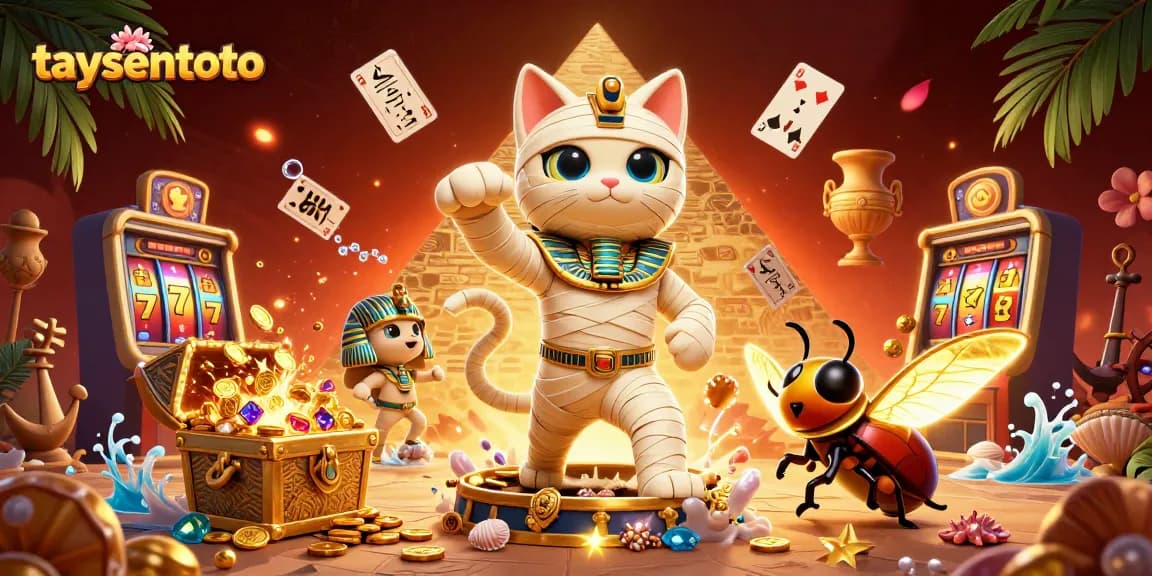 Raih kemenangan di taysentoto dengan mumi kucing dan unsur permainan lotere yang menarik.