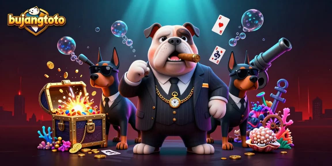 Menggali kemenangan dengan bujangtoto, ilustrasi kasino menarik dengan karakter kartun dan elemen game.