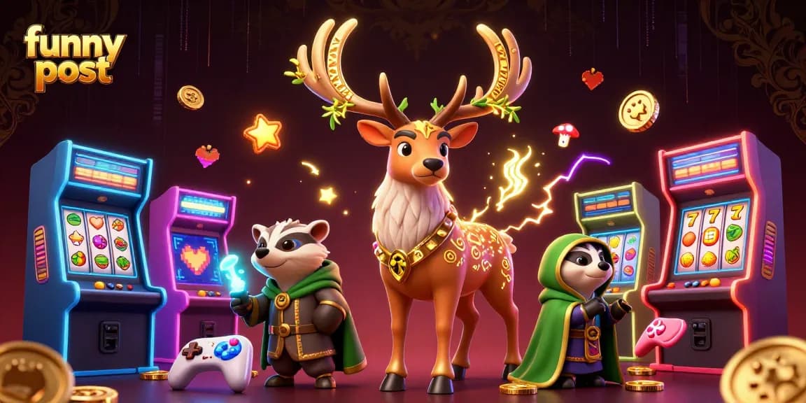 Engage with a funny post about gaming fun in a vibrant casino-themed digital illustration.