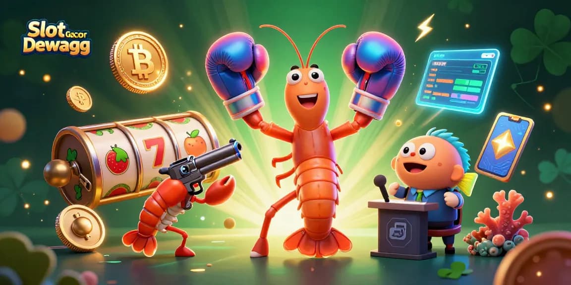 Experience winning excitement with Slot Gacor Dewagg, showcasing vibrant slot reels and crypto elements.