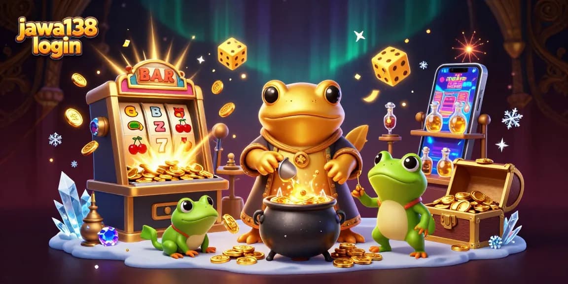 Gambarkan momen 'jawa138 login' saat pemain menang jackpot di mesin slot dengan efek koin berkilau dan pencahayaan dramatis.