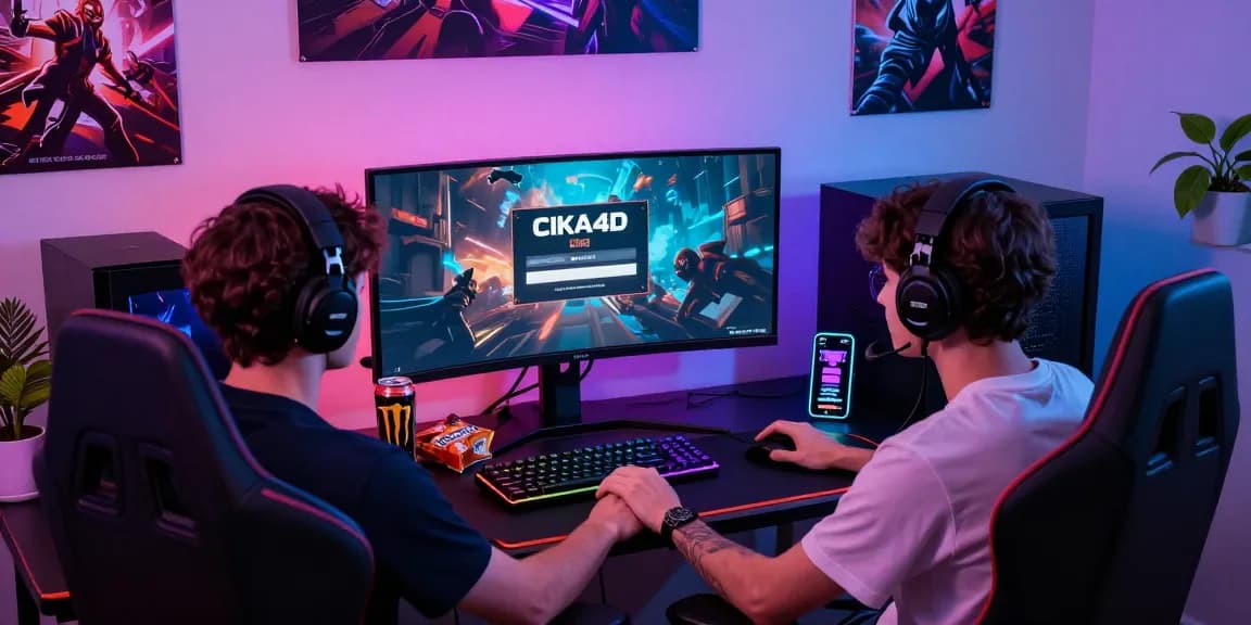 CIKA4D gamer immersed in vibrant online gaming session with colorful setup.