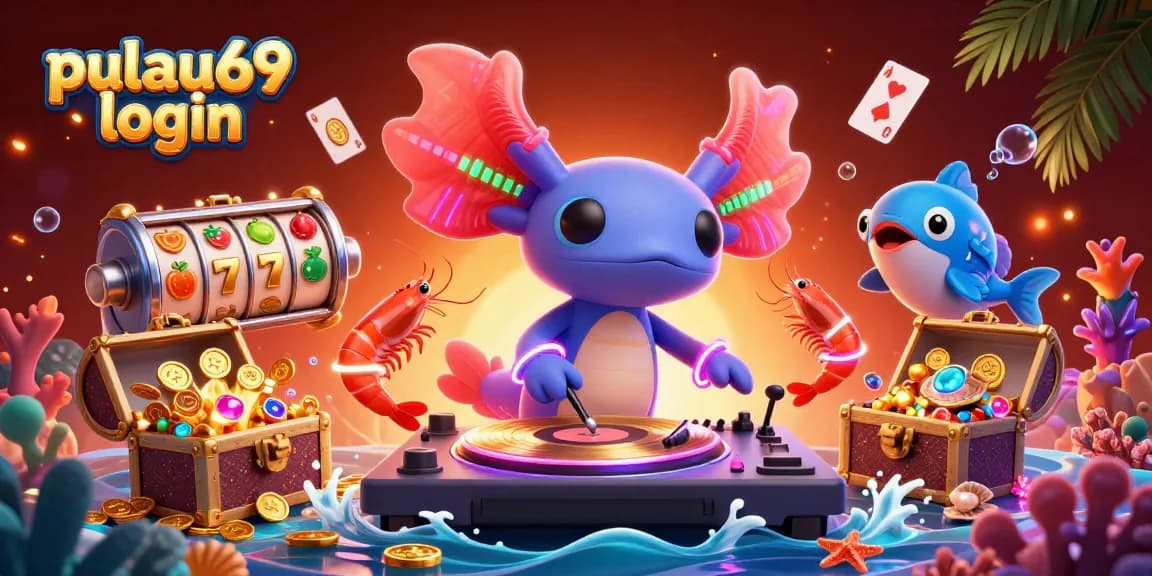 Experience the vibrant world of pulau69 login with this animated scene featuring well-known gambling symbols and lively characters.