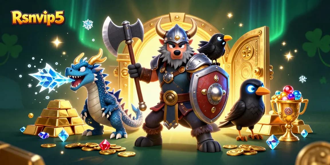 Rasakan kemenangan mendebarkan dengan Rsnvip5 yang menampilkan prajurit serigala Viking, naga, dan harta karun.