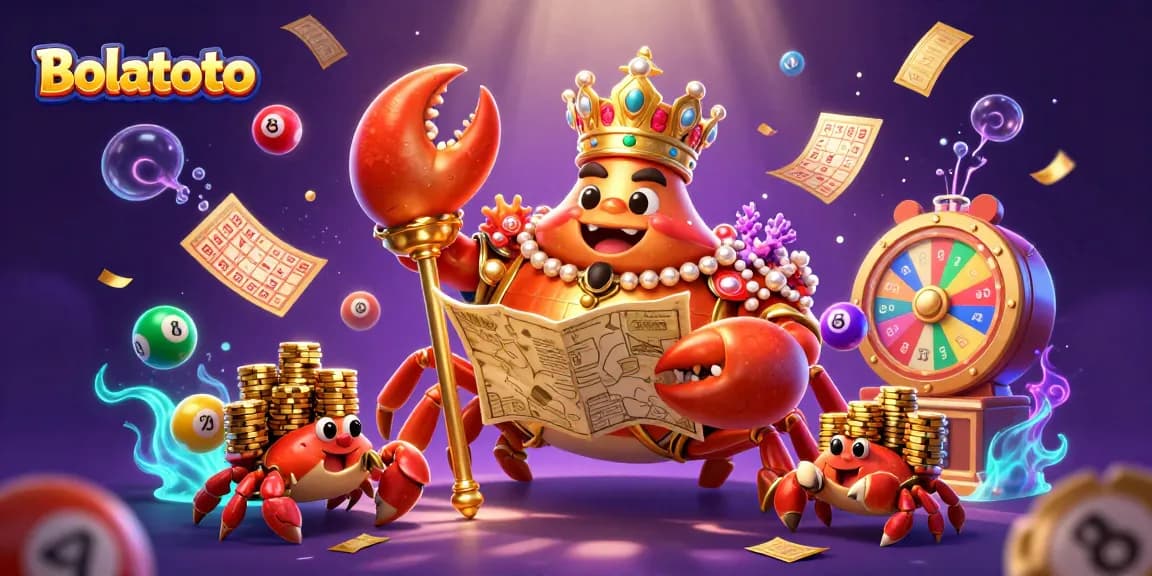 Bolatoto's golden crab emperor leads the lottery action with vibrant gaming elements.