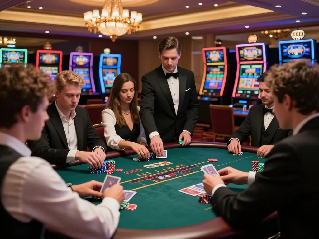 Exciting blackjack gameplay at a luxurious casino showcasing typical rokok 88 action and strategic gameplay.