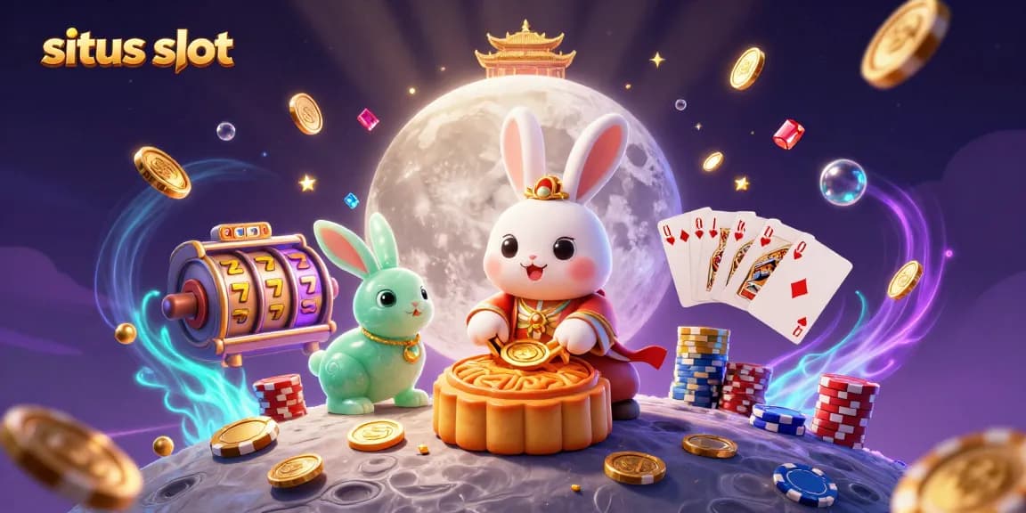 Engage with situs slot while enjoying captivating visuals of a moon rabbit in a vibrant casino scene.