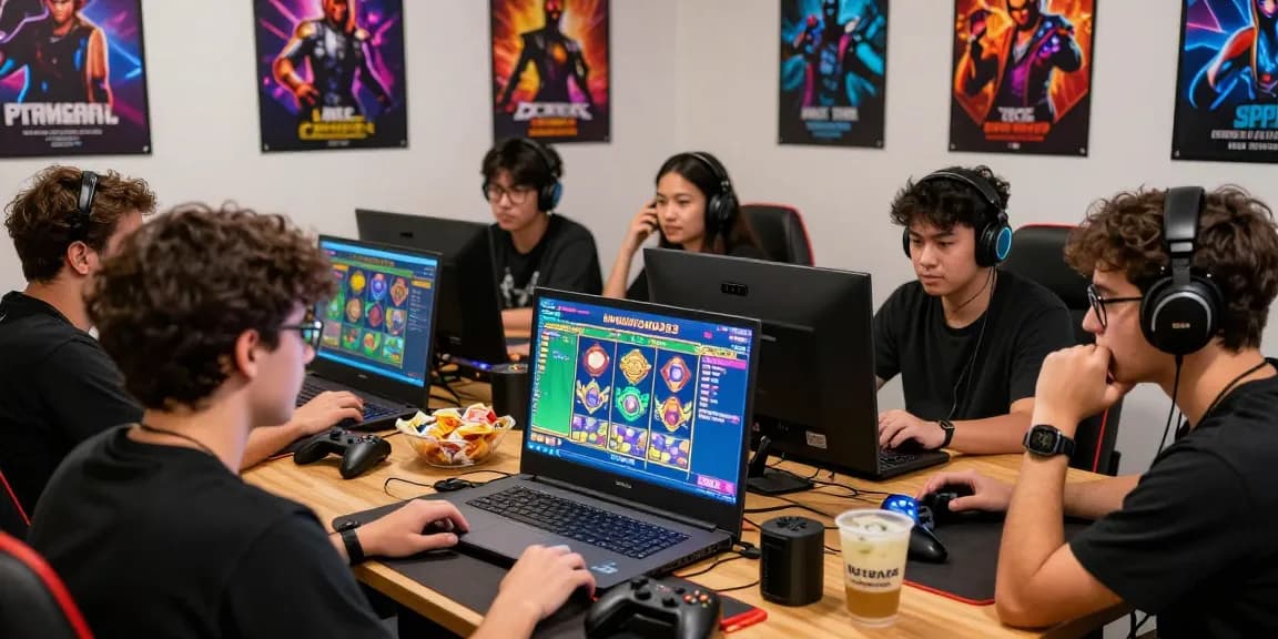 Action-packed scene of gamers discussing Nagahitam303 Slot strategies in a lively forum setting.
