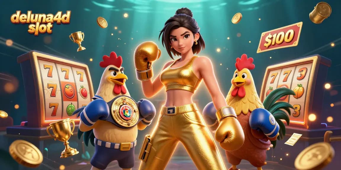 Join the excitement at deluna4d slot with a vibrant 3D illustration showcasing a champion vibe.