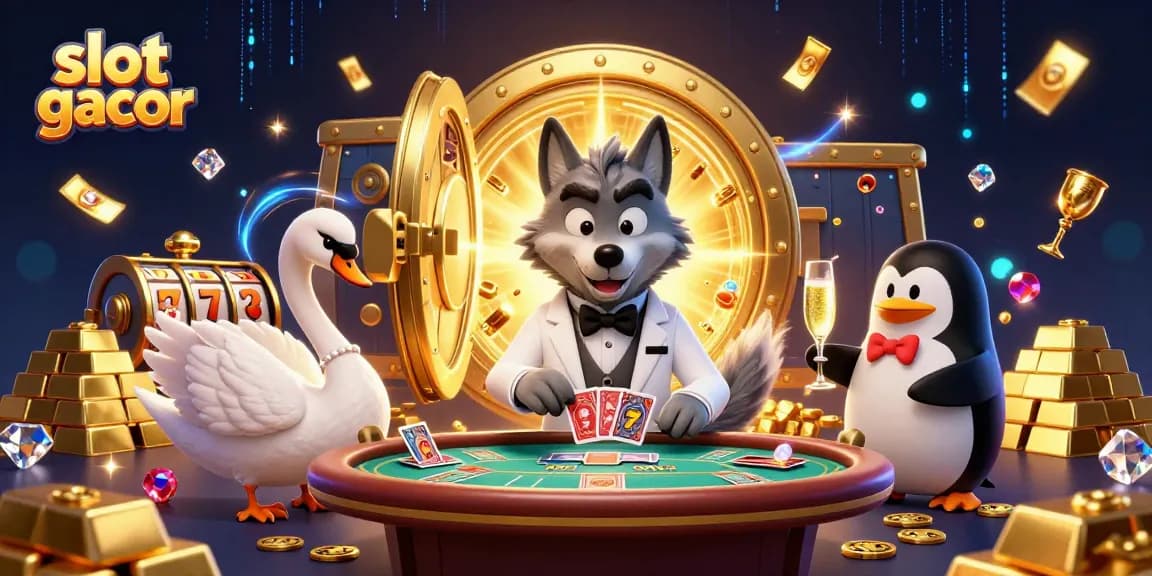 Menangkan slot gacor di SEMUAHOKI dengan ilustrasi kasino menarik yang menampilkan keberuntungan dan kemewahan.