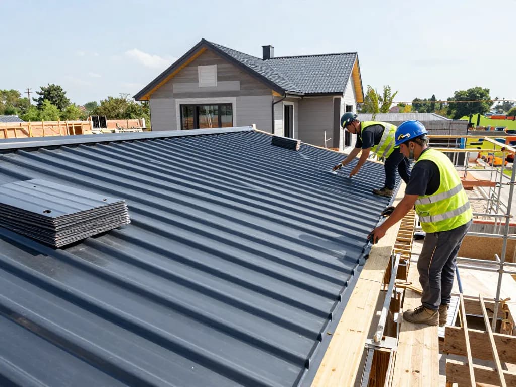 Snaplock metal roofing installation showing skilled professionals at work enhancing durability and aesthetics.