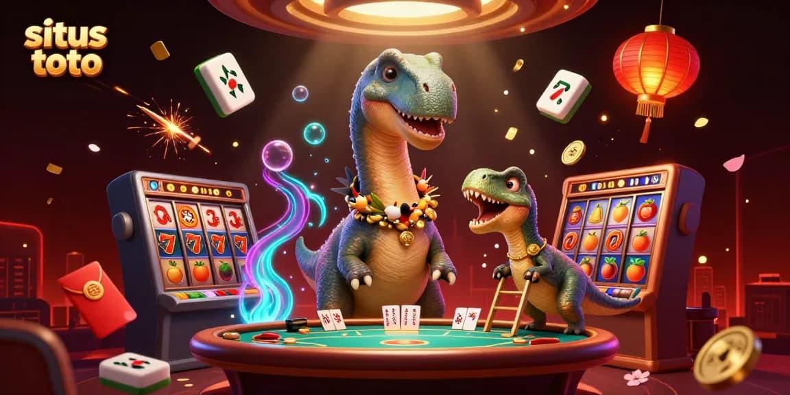 Menyajikan situs toto di kasino dengan brontosaurus raksasa dan raptor pintar yang membagikan kartu.