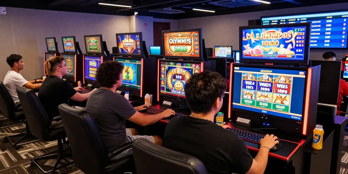 Exciting Pakhoki online gambling scene with diverse players enjoying vibrant slot games in a modern lounge.