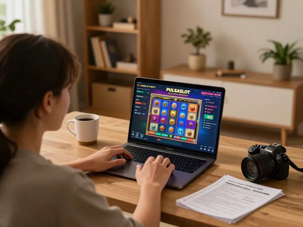 PULSASLOT SLOT ONLINE TERPERCAYA gaming session on a laptop, with players focused and engaged.