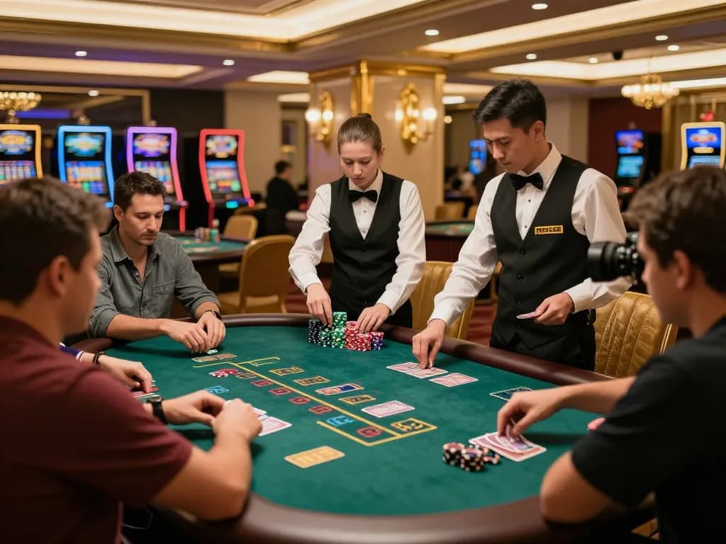 Engaging blackjack game at qqmobil casino, players strategizing over cards and chips.
