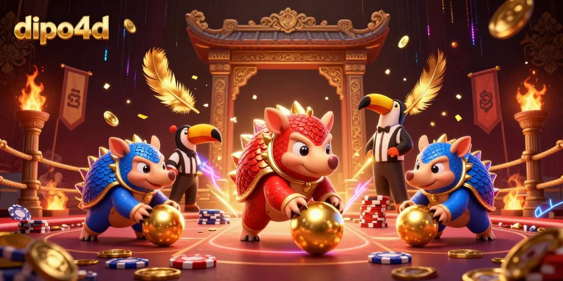 dipo4d features a vibrant poker showdown with cartoon pangolins battling in a casino arena