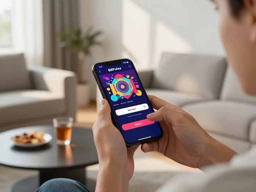 Berinteraksi dengan login 88Pulsa di ponsel, menikmati pengalaman perjudian online di ruangan yang nyaman