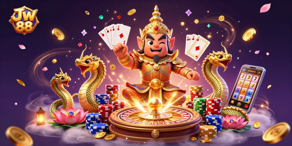 Engage with Jw 88's lively casino experience featuring vibrant characters, gold coins, and gaming excitement.