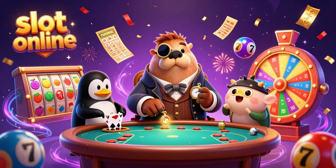 Experience thrilling slot online mechanics with a whimsical scene of a walrus, penguin dealer, and pufferfish.