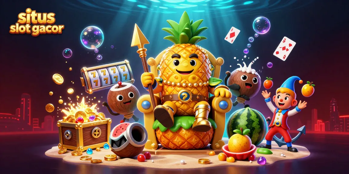 Experience the thrill of situs slot gacor with our vibrant casino illustration featuring a golden pineapple king and animated elements.