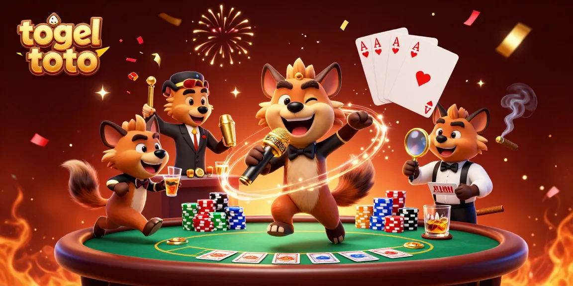 Experience the excitement of togel toto with animated hyenas in a vibrant casino scene.