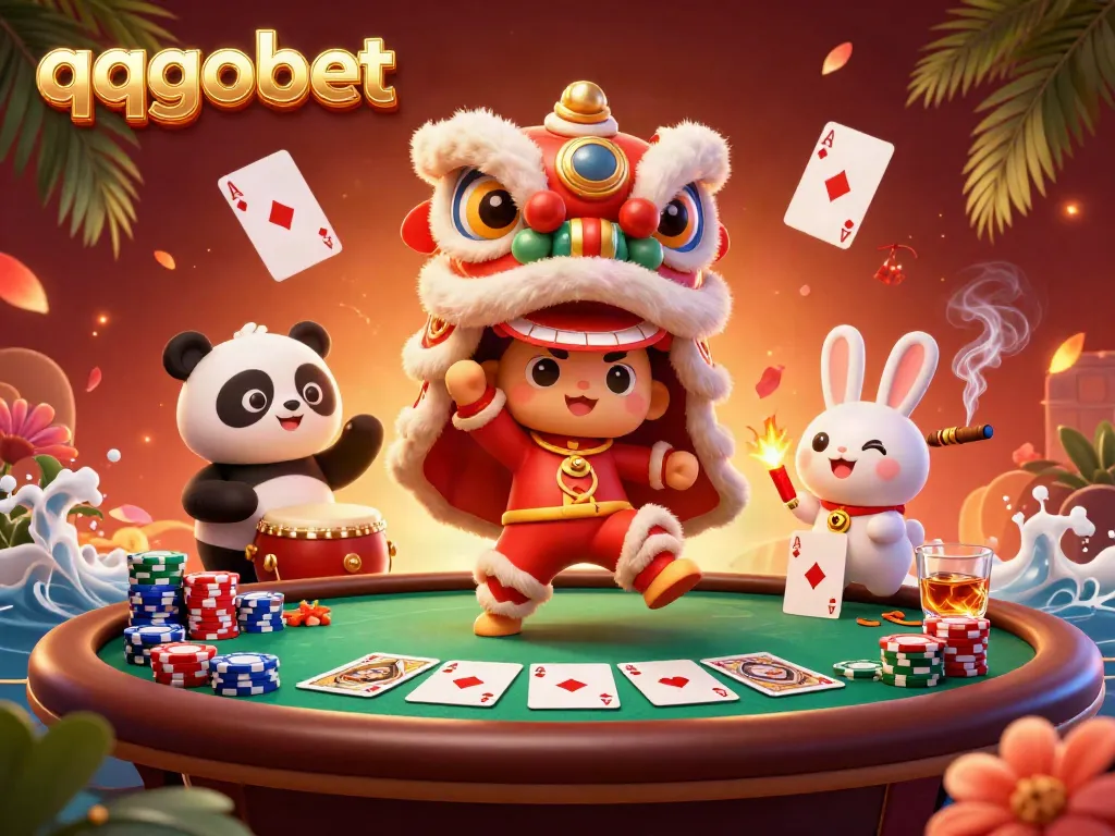 Experience the vibrant energy of qqgobet with animated cartoon characters in a lively casino scene.