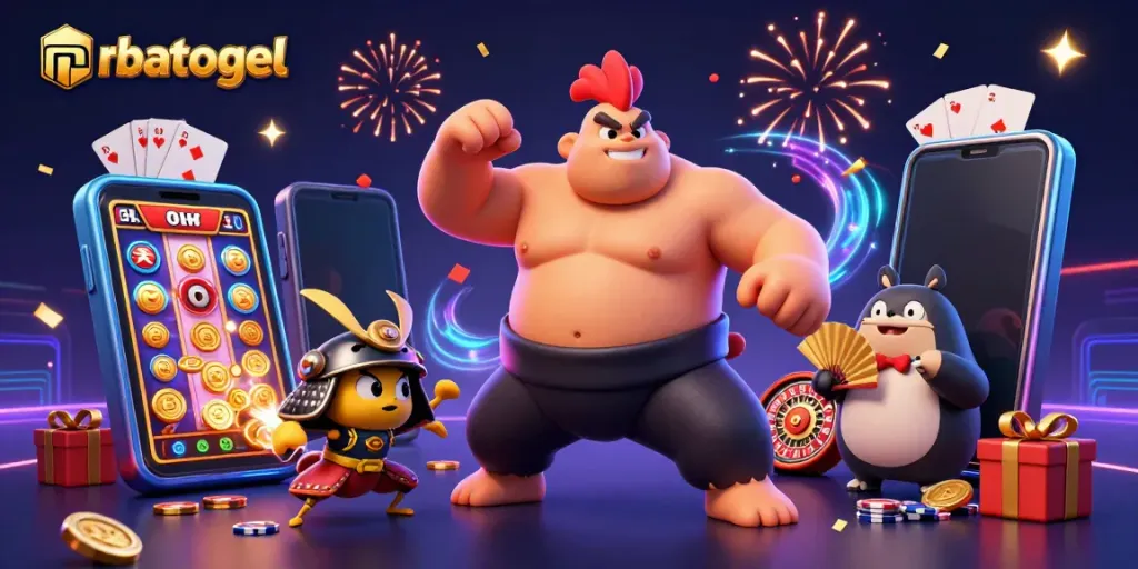 Permainan slot di nbatogel dengan karakter sumo, jentik cerdas, dan pengumuman menawan.