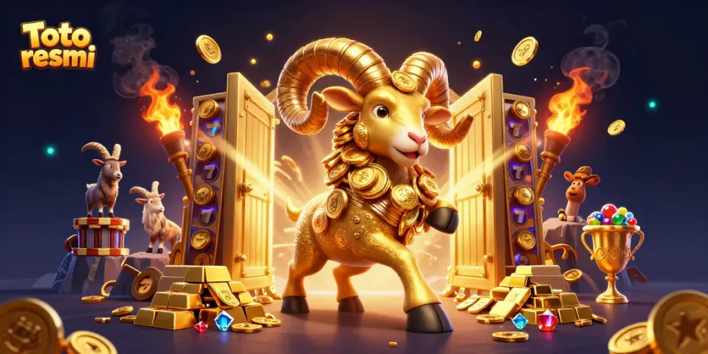 Experience the thrilling world of Toto resmi with a golden ram charging through a treasure vault.
