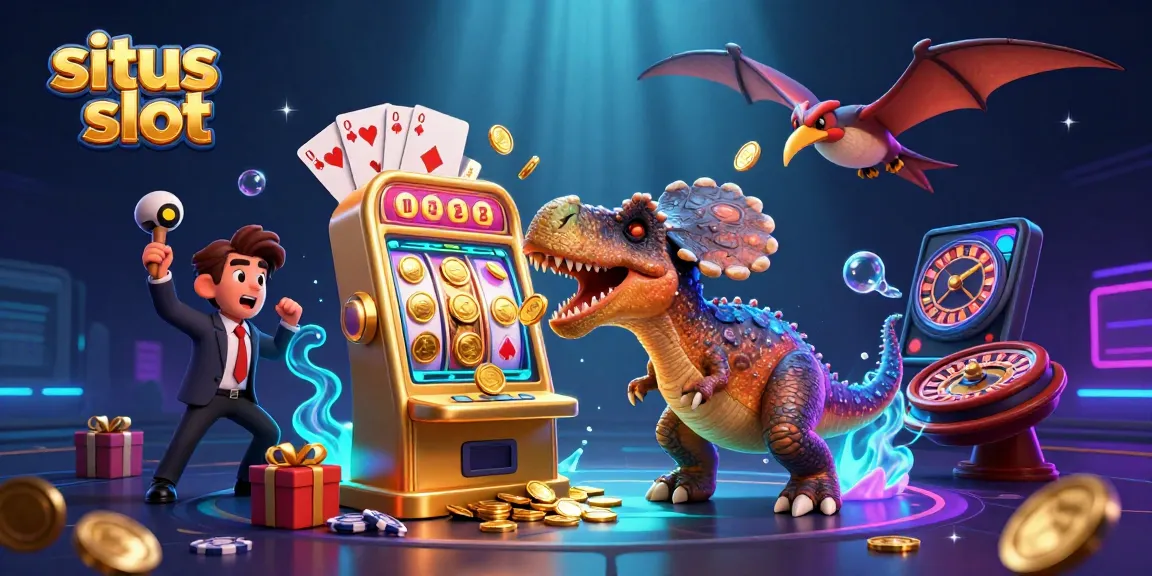 Experience excitement with situs slot as a pachycephalosaurus headbutts a slot machine, revealing treasure!