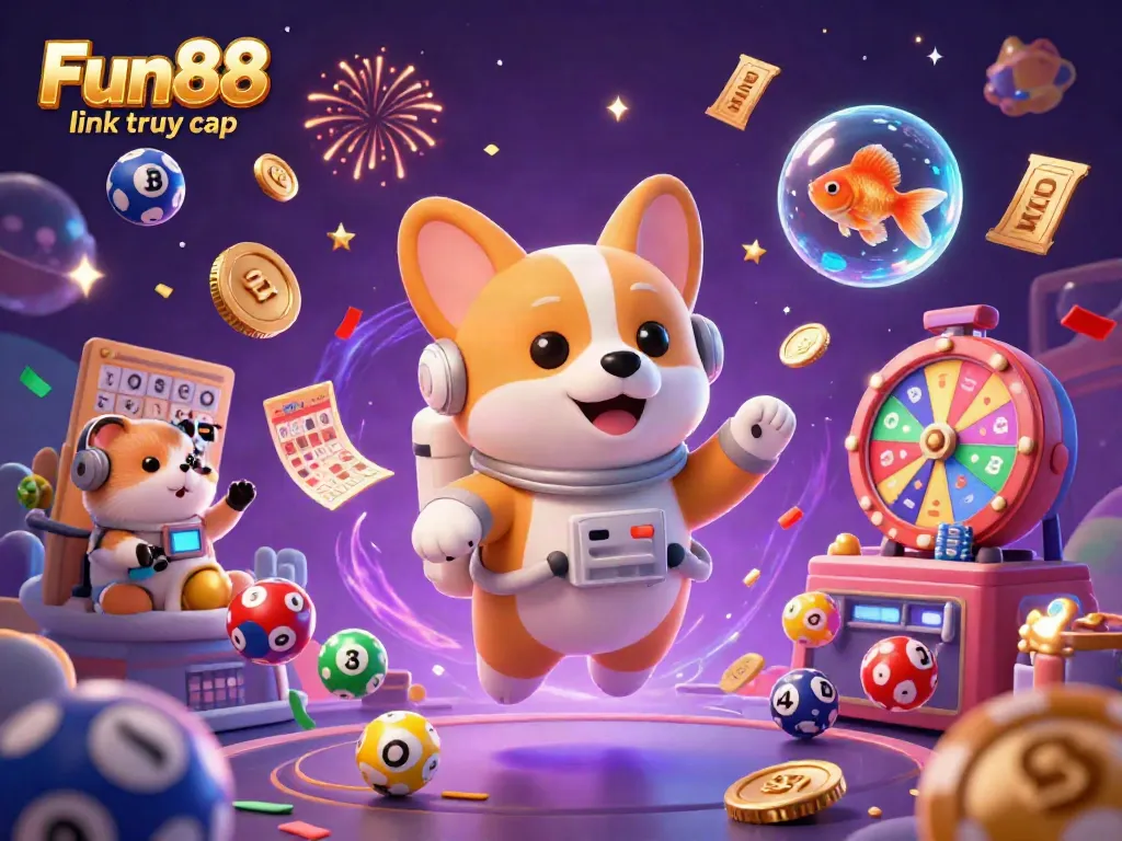 Experience the excitement of Fun88 link truy cập with a lively 3D cartoon casino scene showcasing fun characters and gambling elements.