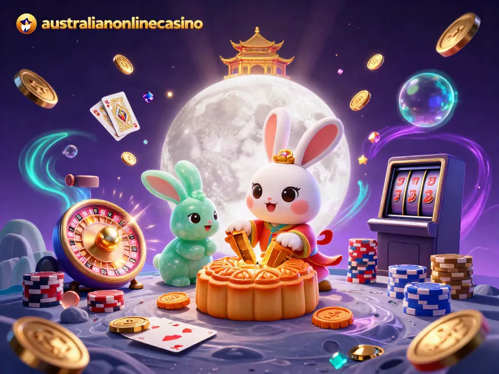 Experience thrilling gaming adventures at australianonlinecasino with exciting moon-themed moon rabbit characters celebrating big wins.