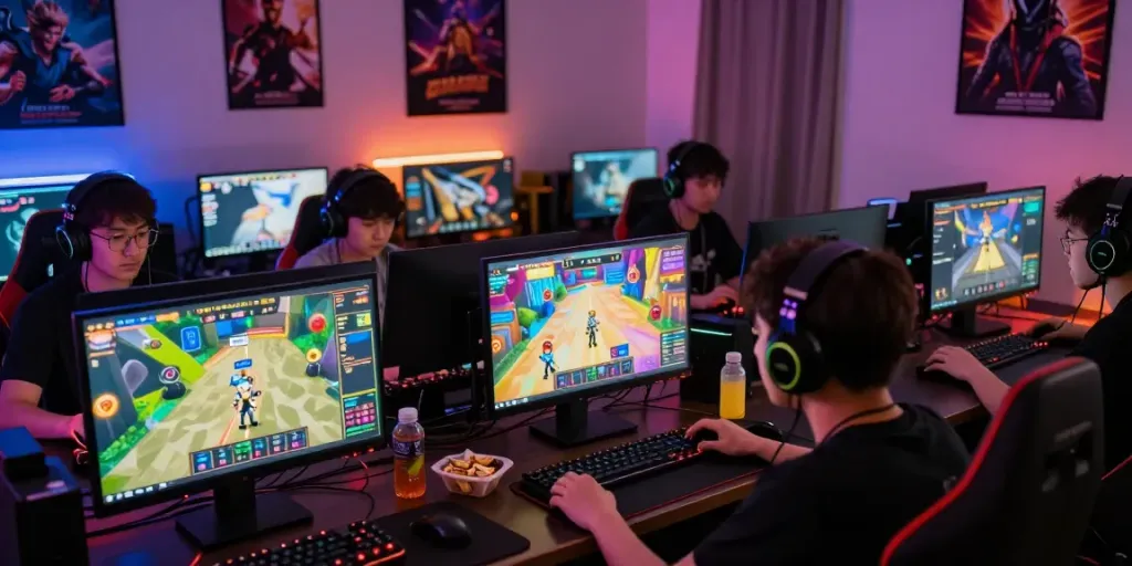 Penggemar natunatoto bermain game online bersama dengan suasana yang energetik.