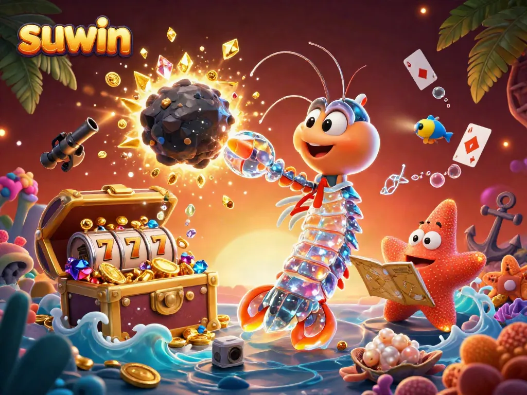 Suwin showcases a dynamic 3D casino scene with a galactic samurai mantis shrimp and treasure elements for engaging gameplay.