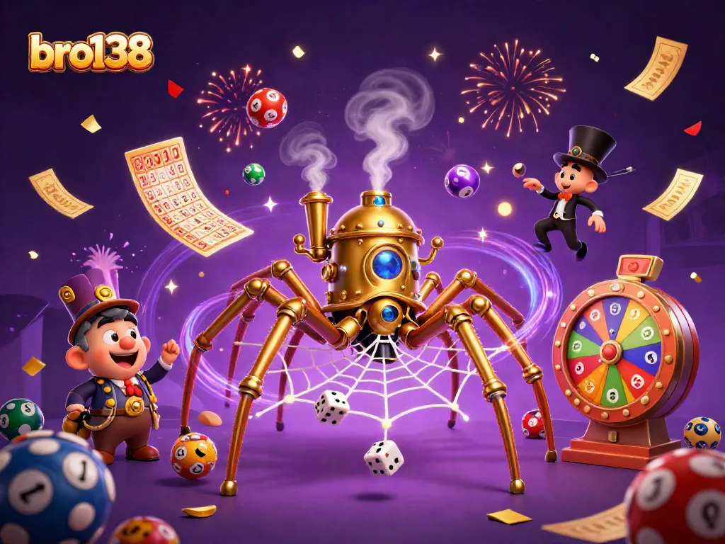 Play exciting games at bro138 with golden spider web and dynamic lottery elements.