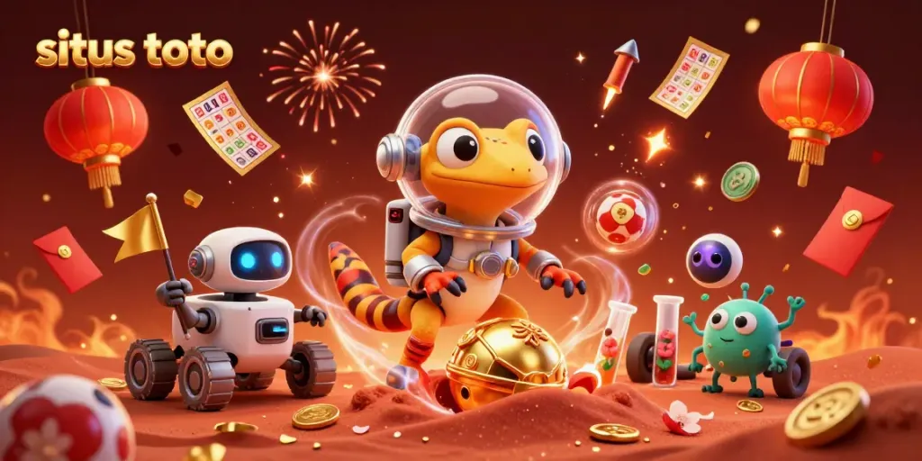 Experience excitement with situs toto in a vibrant 3D lottery scene featuring lucky symbols and dynamic animations.
