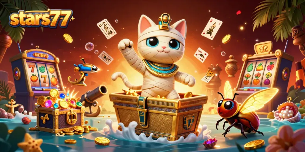 Memainkan permainan togel di stars77 dengan mumi kartun 3D dan simbol keberuntungan