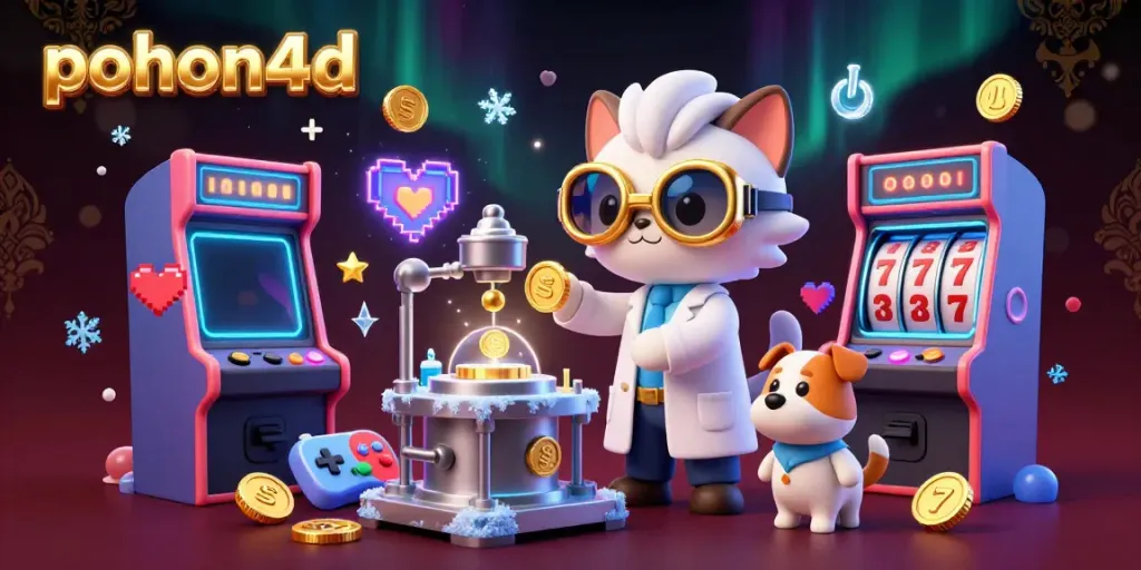 Pohon4d showcases a vibrant online gaming scene with playful characters in a dynamic lab setting.