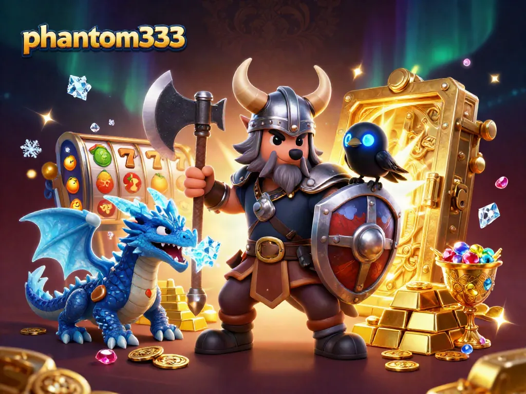Spin the slots with phantom333's Viking warrior amidst dazzling treasures and gems.