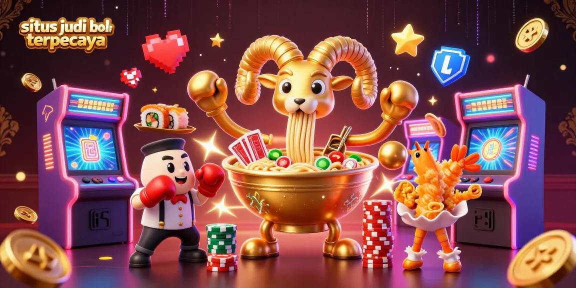 Experience excitement at situs judi bola terpercaya with a vibrant scene of animated casino characters and gaming elements.