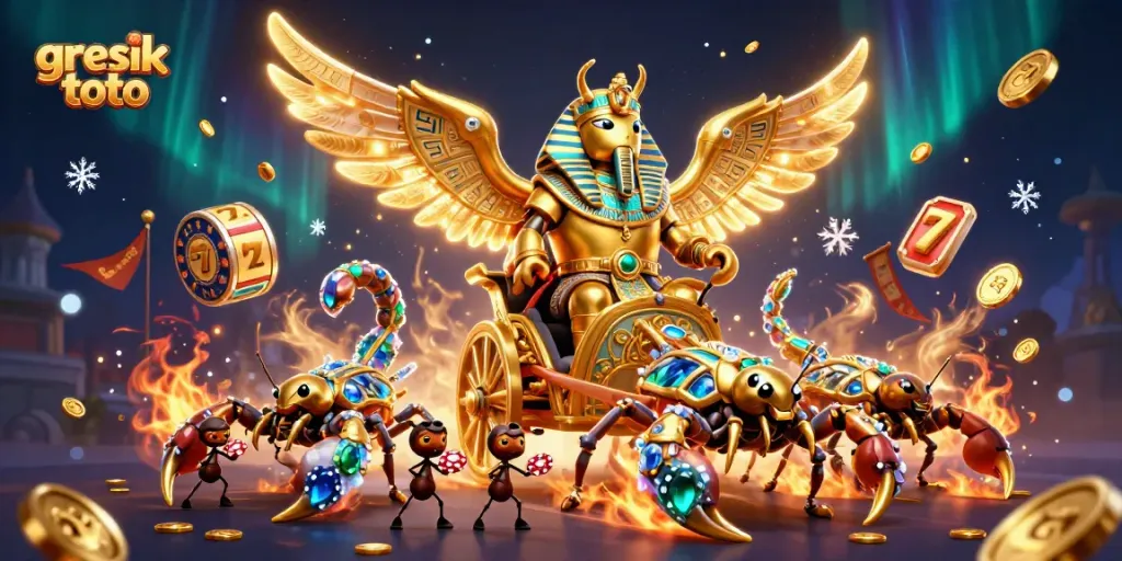 Experience winning strategies with gresik toto through a dynamic casino-themed 3D illustration.