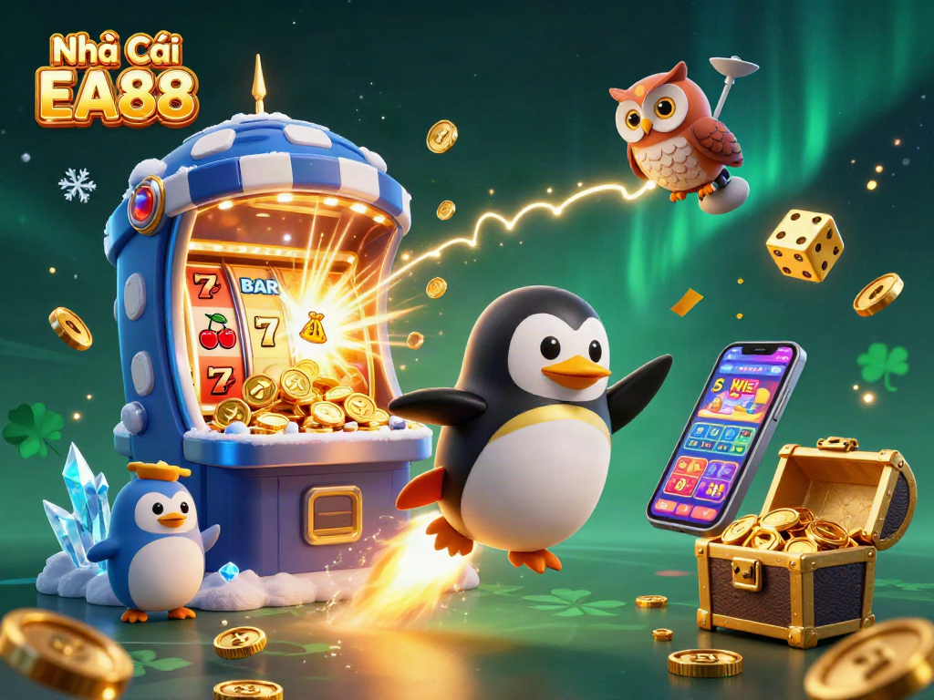 Engage with Nhà Cái EA88 and win big at the vibrant casino with a rocket-powered penguin!