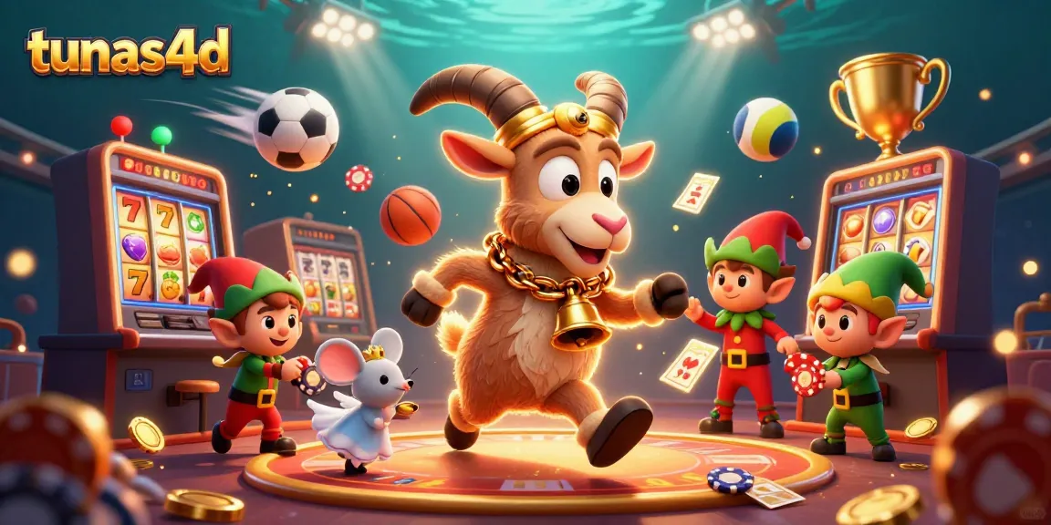 Experience tunas4d's festive casino vibe with Krampus and playful characters stealing chips.