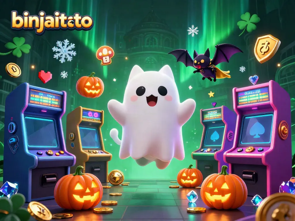 Slot permainan binjaitoto dengan hantu kucing dan kelelawar, penuh warna dan keseruan