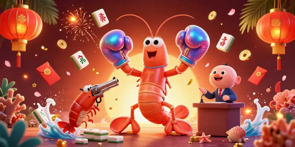 Bongdalu lugo features a vibrant underwater scene with a mantis shrimp and friends celebrating wins in energy-filled festivities.