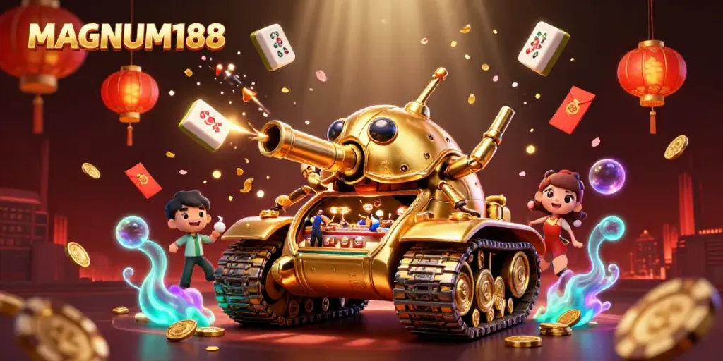 Experience the vibrant excitement of MAGNUM188 with a thrilling miniature casino scene inside a golden beetle tank.