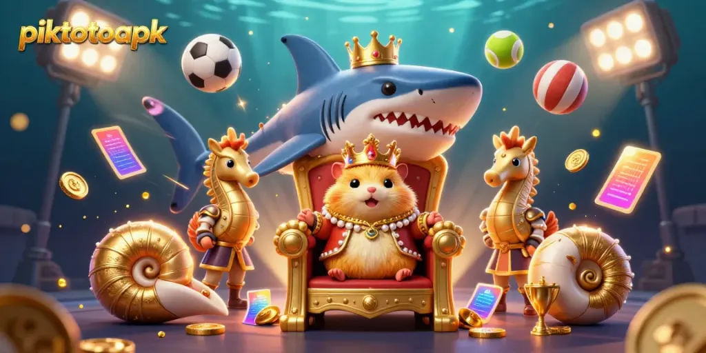 Experience the thrill of piktotoapk with a golden hamster king in a dynamic underwater casino scene.