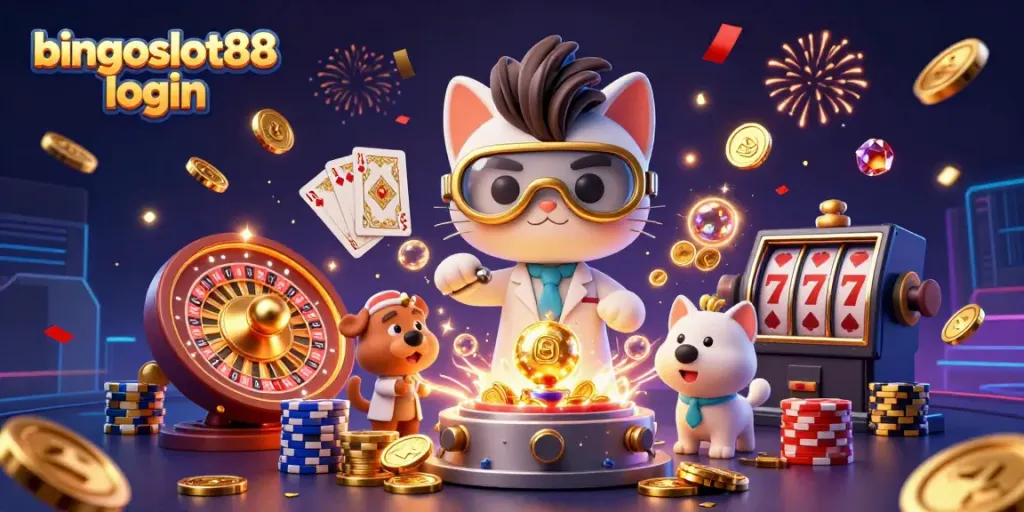 Saksikan keseruan bingoslot88 login dengan kucing ilmuwan gila dan anjing asisten dalam suasana kasino penuh gemerlap.