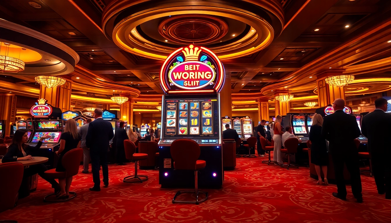 Menangkan slot di mesin kasino berkilau dalam suasana yang mewah dan menggembirakan.