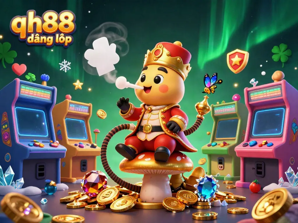 Experience qh88 đăng nhập with vibrant gaming elements including dynamic 3D characters and casino symbols.