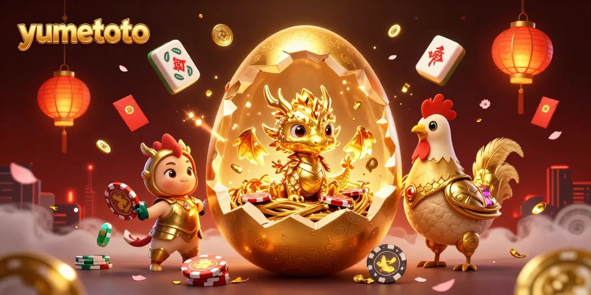 Win big with yumetoto's dynamic gaming scene showcasing golden dragon and vibrant casino elements.